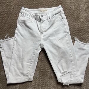 Levis 721 High Rise Skinny Ankle Jeans Womens 27 White Stretch Raw Hem